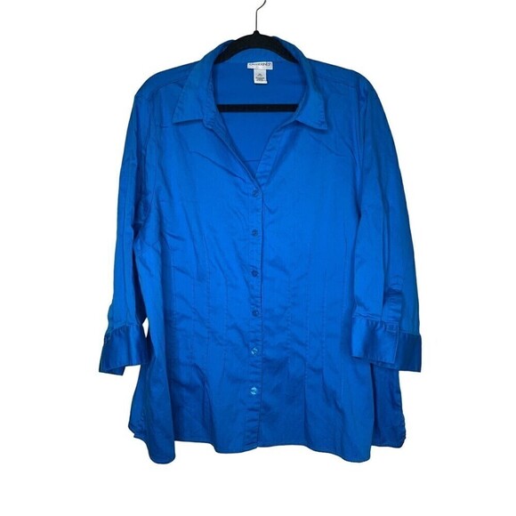 Catherines Womens Blouse Plus Size 2X Blue V-Neck Button Down Tunic Stretch